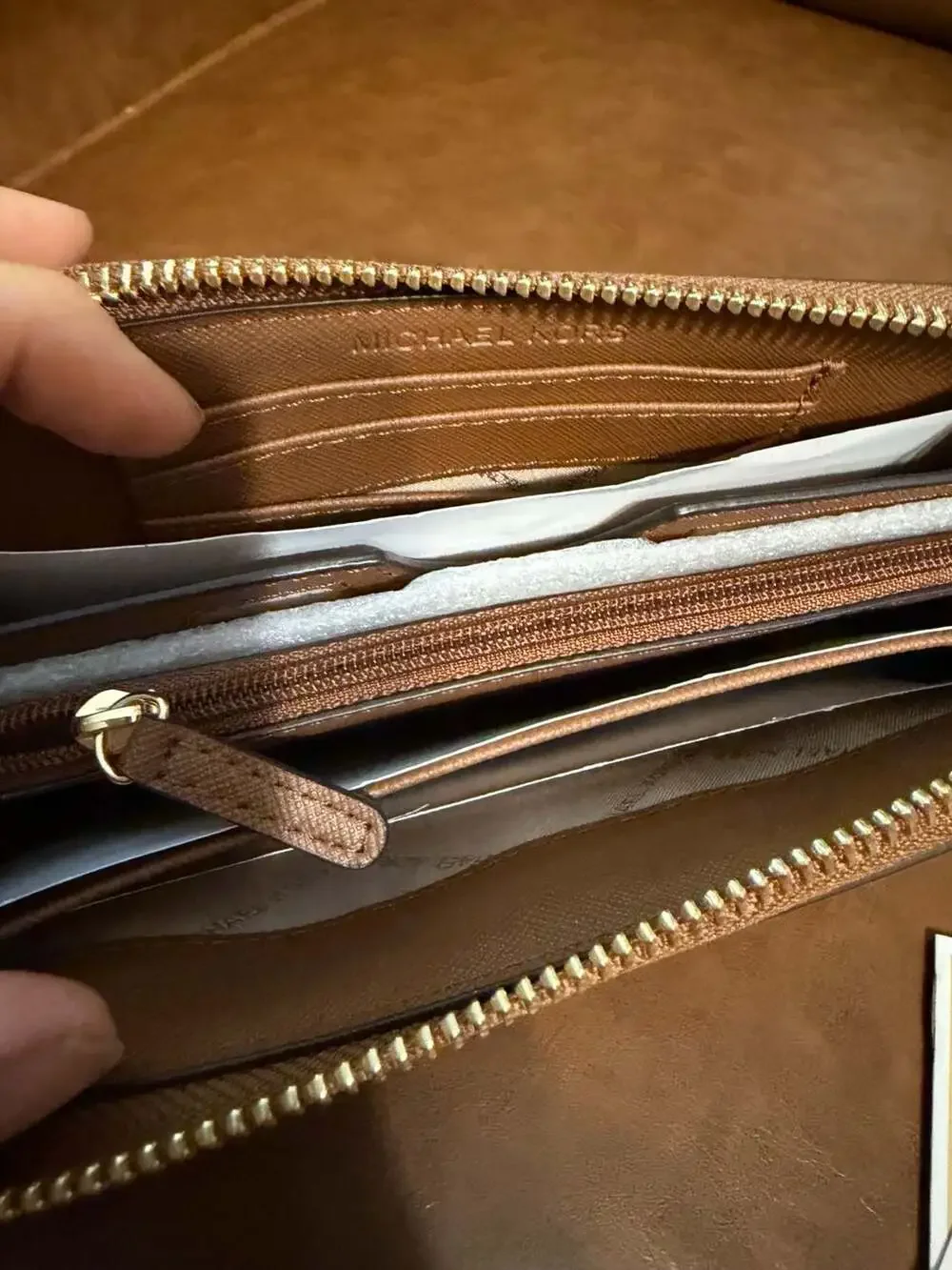 Michael Kors Jet Set MD MF Wallet in Luggage Saffiano Leather